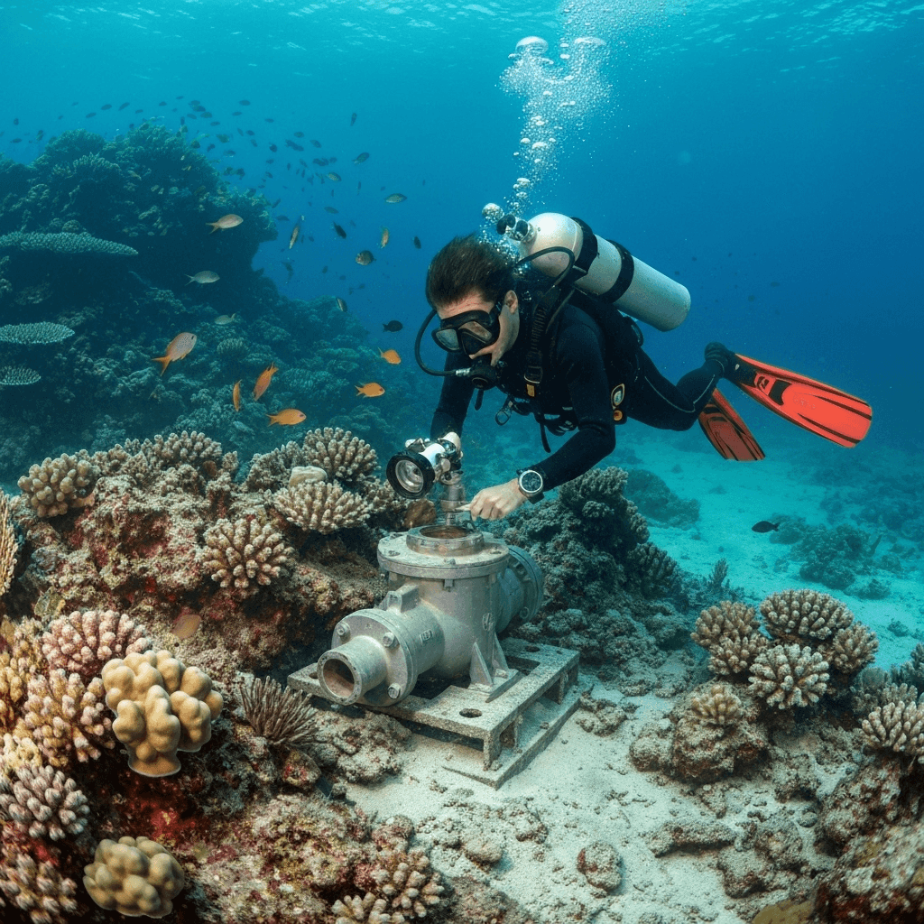 Routine underwater pump maintenance and cleaning